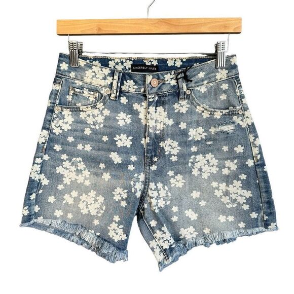 NWOT Sincerely Jules High Rise Floral Denim Cutoff Shorts - Picture 1 of 7
